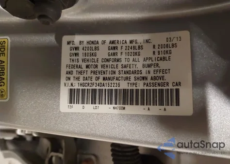 2013 Honda Accord Lx from USA, damaged, VIN 1HGCR2F34DA152235